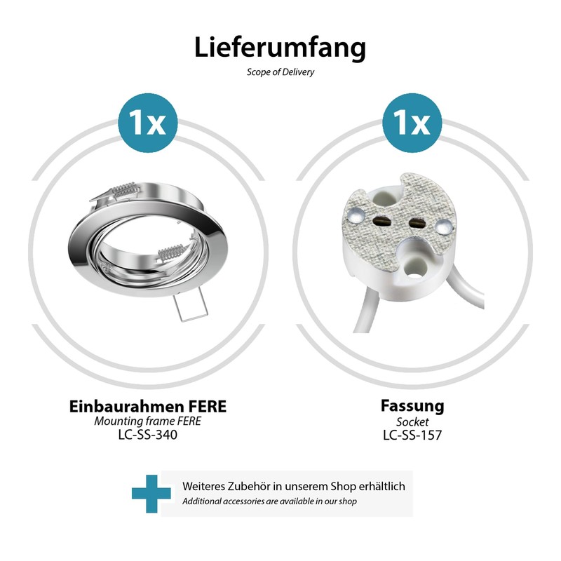 ledscom.de FERE Ceiling Mounting Frame Chrome Swivelling (LED/Halogen/MR16/50 mm) Including