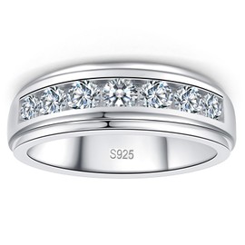 Spaidou Moissanite Mens Wedding Band D Color VVS1 925 Sterling Silver Engagement Rings 7 Round Cut Eternity Promise Ring Size 11