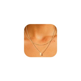 Initial Necklace for Women 14k C Gold Plated Layered Letter Pendant Necklace Choker Chain Tiny Dainty Initial Monogram Alphabets Tag Charm Trendy Jewelry Gift for Women