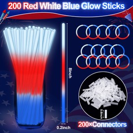 200 Pcs Glow Sticks 4th of July Party Favors with Connectors, 3 in 1 Neon Party Glow Bracelets and Necklaces Red White Blue Glow Stick for Kids & Adults Party Supplies, 250th Anniversary Party Decor