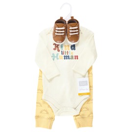 Hudson Baby Unisex Baby Cotton Bodysuit, Pant and Shoe Set, Kind Human, Newborn