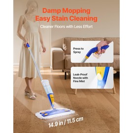 VEVOR Spray Mop, with 3 Washable Pads for Dry and Wet Floor Cleaning and a 27oz Refillable Water Tank, Microfiber Dust Wet Mop & Twisted Cotton Dry Mop, Commercial Home Use for Tiles/Vinyl/Wood Floor