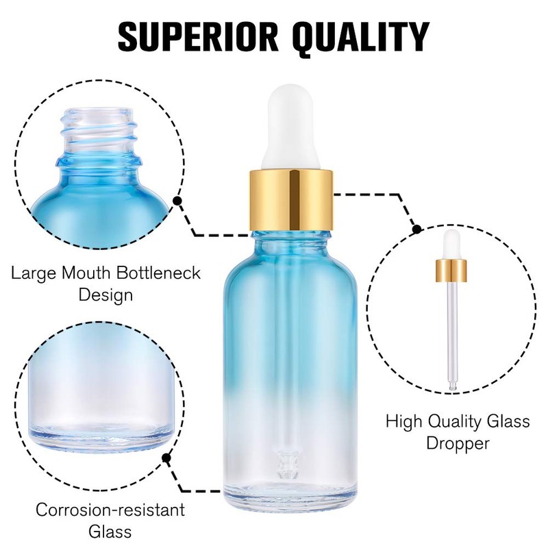 PrettyCare Glass Eye Dropper Bottles 24 Pack, 1oz (30ml) Rainbow