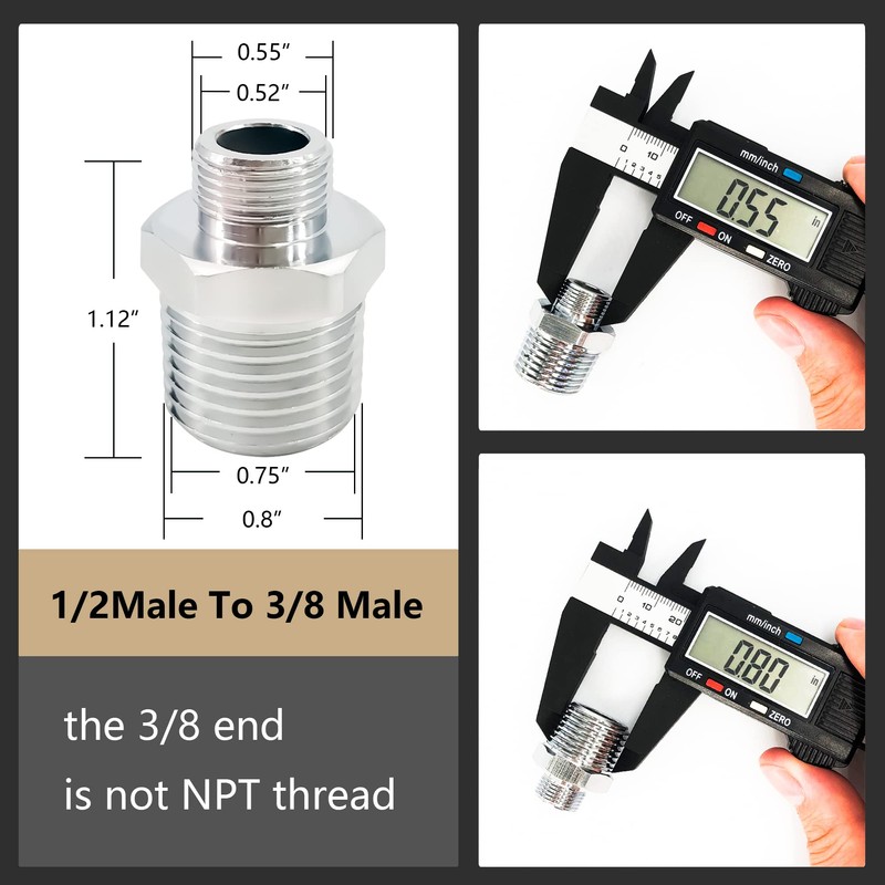 1/2 to 3/8 Reducer Faucet Adapter,Brass Water Pipe Connector 3/8