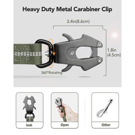 Joytale Tactical Dog Leash Heavy Duty,4-6FT Shock Absorbing Bungee Dog Leash with 2 Padded Handle,Metal Carabiner Clip,Car Seatbelt,Strong No Pull Dog Leash for Medium Large X-Large Dogs,Army Green