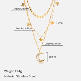 TIIRBURN Layered Gold Necklace for Women, 14k Gold Plated, Trendy Natural Stone Moon Star Pendant Choker Necklace
