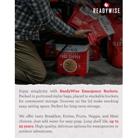 READYWISE - Emergency Food Supply, Fruit Bucket, 120 Servings, MRE, Premade, Freeze Dried Survival Food for Hiking, Adventure & Camping Essentials, Individually Packaged, 20 Year Shelf Life