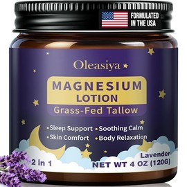 Locin de magnesio, crema de magnesio a base de sebo de vacas alimentadas con pasto, locin de magnesio ligera para el dolor, el apoyo al sueo y la...  