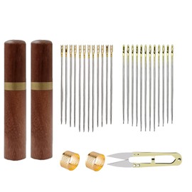75 Pieces Self Threading Sewing Needles Set, Including 72 Needles (2 Sizes), 2 Thimbles and Scissors, Suitable for DIY Embroidery, Sewing and Craft Projects