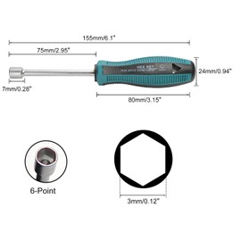 Utoolmart 3mm Socket Wrench Screwdriver, Socket Driver Hex Nut Key Wrench Screwdriver, Cr-V Steel Round Shaft High-carbon Steel Hex Nut Driver Carburetor Adjustment Tool,Non-Magnetic