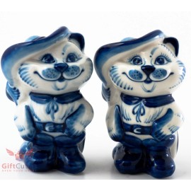 Puss in Boots cat Collectible Gzhel Porcelain Figurine hand-painted