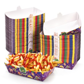 Mezchi 120 Pack 200G Paper Food Trays, Heavy Duty Food Boats Disposable, Take Out Paper Boats Trays for Serving Food, Party Snacks, Nachos, Hot Dogs, Food truck, Mexican Theme