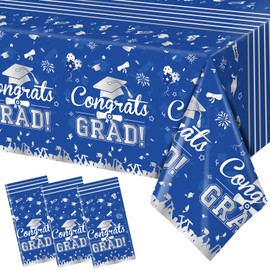 Yavxzvbw 3Pcs Blue Graduation Tablecloth Class of 2024 Graduation Party Supplies 2024 Table Decorations Plastic Rectangular Disposable Tablecloth for Graduation Party Decorations