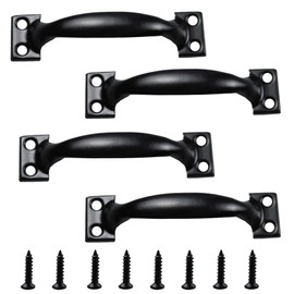 AUXBC 4Pcs 4 Inch Vintage Barn Door Pulls, Black Metal Utility Cabinet Handles, Screw-in Drawer Pulls, Rustic Gate Handles for Kitchen, Furniture, and Outdoor Use