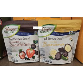 Generic Simply Nature NON-GMO Dark Chocolate Covered Freeze Dried Strawberries and Banana 4oz 113g (Two Bags), Full Size