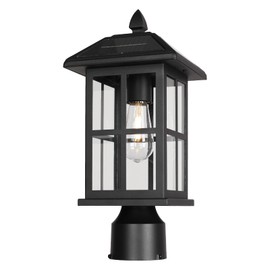 Diyel Solar Outdoor Post Light Fixture, Dusk to Dawn Exterior Pillar Lantern, Modern Solar Powered Outside Pier Mount Light Pole Lamp for Garden, Backyard, Courtyard, Patio, Pathway, RZSR017-P