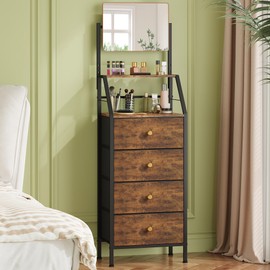 HIGDBFE Vanity Dresser with Mirror & 4 Drawers, Rustic Brown, 15.3" W