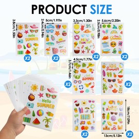 Seaside Stickers, 16 Sheets Holiday Scrapbook Stickers Summer Sticker Travel Sticker for Scrapbooking Summer Kids Children's Reward Set Summer Beach Party Gift for Toddlers Kids