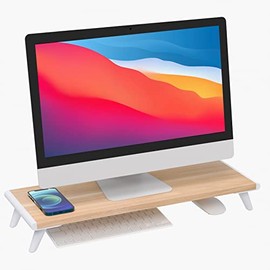 LOUKIN Monitor Stand Riser for Desk, 22.4" x 8.3" Larger Computer Stand for Laptop, PC, Printer, Sturdy Desktop Computer Shelf with Non-Skid Rubber, Home Office, Natural