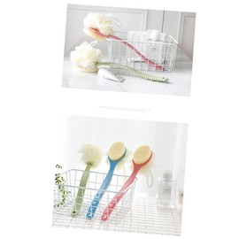 WOONEKY Body Scrub Brush with Exfoliating Puff Strong Nylon Bristles Back Scrubber Bathing Brush for Dry Brushing and Skin Exfoliation Handle for