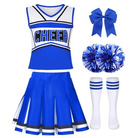 ZGXYZXMY - Disfraz de animadora para niñas, disfraz de animadora para niños, fiesta de Halloween, regalo de cumpleaños (azul, 7-8 años)