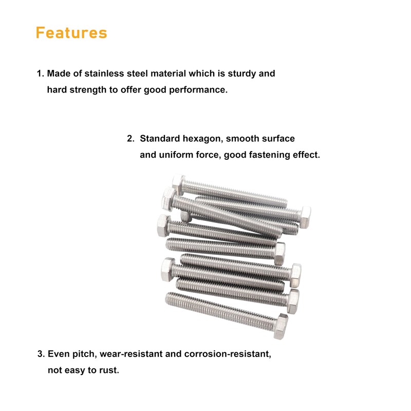 binifiMux 10-Pack M8 x 30mm Hexagon Bolts Hex Screws,M8 Hex