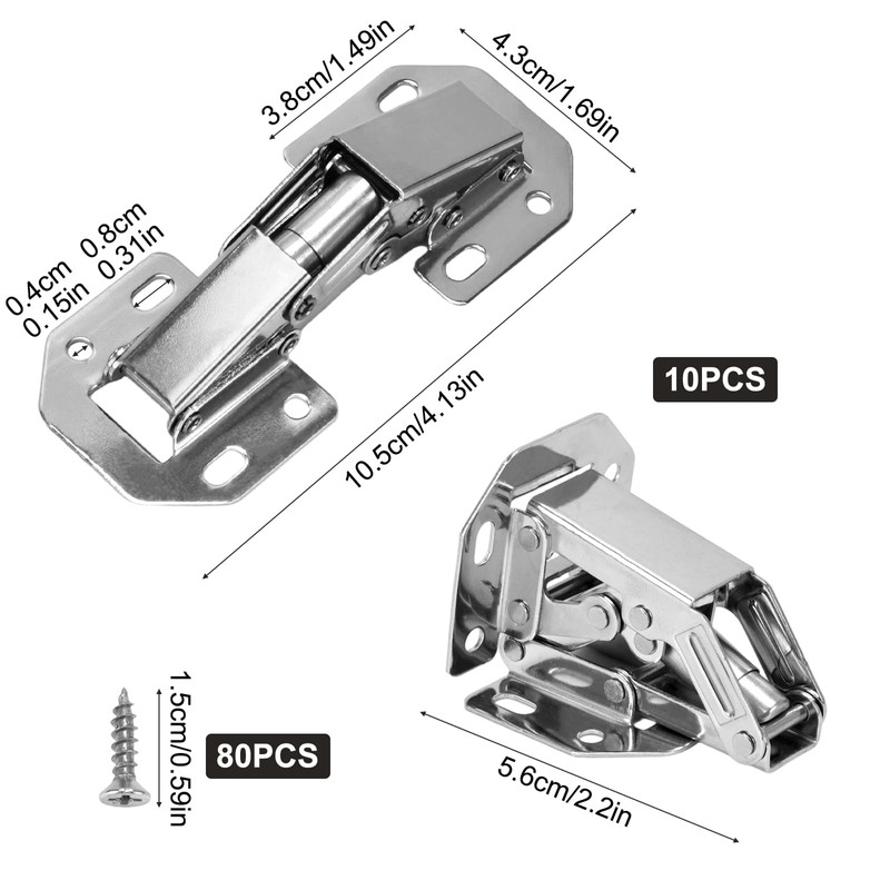 10-Pack Self-Closing Hidden Cabinet Hinges, 4 INCH Surface Mount Design