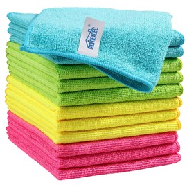 HOMEXCEL Paño de limpieza de microfibra, paquete de 12, toallas de limpieza con 4 colores surtidos, 30 x 30 cm (verde/azul/amarillo/rosa)