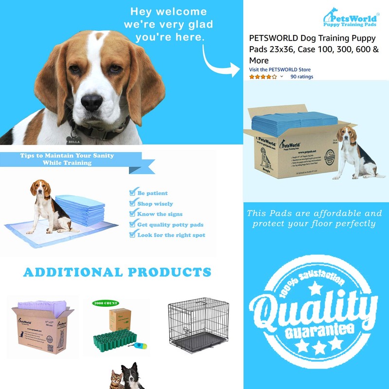 PETSWORLD Puppy Pads, 23x36 Inch, 200 Count - Puppy Pee