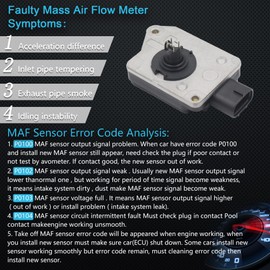 Yezoauto Mass Air Flow Sensor Maf Meter Compatible with Toyota 4Runner 2.7L 1996; T100 2.7L 1994-1997; Tacoma 2.4L 1994-1997; Tacoma 2.7L 1995-1996 Replace OE 22250-75010 2225075010 MAF0053