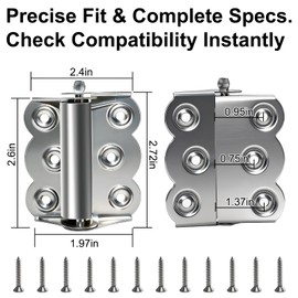 2 Pack Heavy Duty Self-Closing Spring Hinges for Screen Doors, Stainless Steel Silver Exterior Door Hinges, Automatic Close Gate Hinge for Storm Wood Fire Doors with 12 Screws (Classic Fixed Tension)