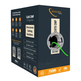 Invincible Cables Cat6 Plenum Cable 1000ft | 0.57mm 100% Pure Copper, 550 MHz, 23AWG, UTP |DSX-8000 Analyzer Tested Up to 100m |10GB, PoE, PoE+ & PoE++ | Industry’s Most Accredited Cable (Green)