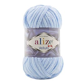 Alize 5 x 100 g Velluto Wool, 500 g, Super Bulky Chenille Yarn, Cuddly Soft 100 g, Pillow Baby Blanket, etc. (Baby Blue 218)