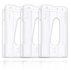 Jinpojun 3 Pack Vertical 2 Card ID Card Holder, Transparent Card Holder with Thumb Slot, ID Holder Hard Plastic Protective Case for Office, School, Credit Cards, Driving Licences and Passports