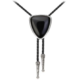 Joxevyia Bolo Tie for Men Vintage Handmade Cowboy Big Triangle Natural Stone Bolo Ties Cowhide Rope Black Agate Necktie for Women