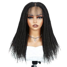 Lady Hanne Mini Twist Braided Lace Wig Kinky Twists Wigs for Black Women Lace Front Knotless Braid Dreadlock Synthetic Black Hair 20 Inch
