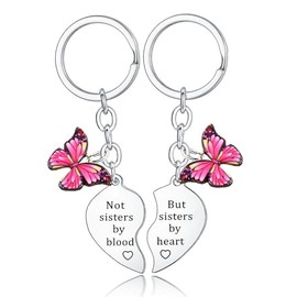Ghloyza Not Sisters by Blood But Sister by Heart 2-Piece Heart Matching Keychain Set for Best Friends - Silver