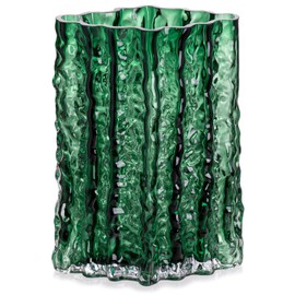 MOLIMAO Glass Vase for Centerpieces, Diamond Shaped Vase for Flower, Modern Glacier Glass Vase for Home, Office Restaurant Desk Decor 8.3 Inch(Green)