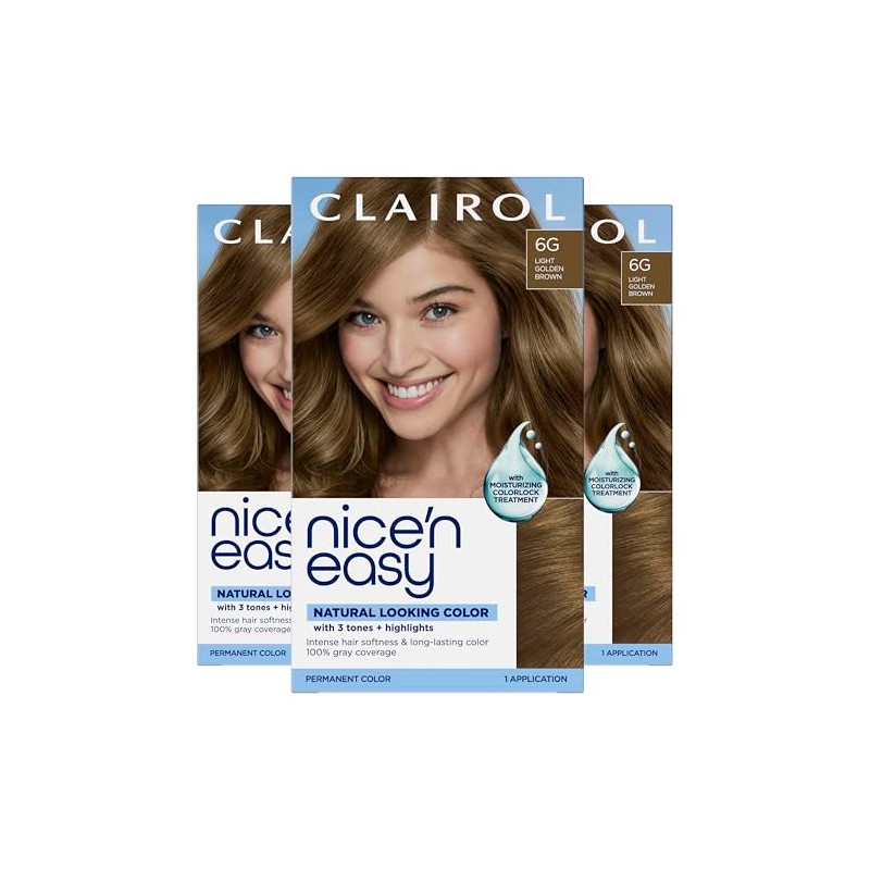 Clairol Nice'N Easy Crème 6G Light Golden Brown (3 Kits)