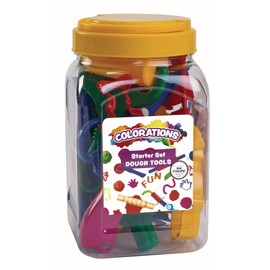 Colorations Plastic Clay & Dough Starter Playset in Storage Jar, 21 Pieces, Assorted, Class Pack, Party Pack includes Rollers, Spatulas, Cutters, Extruders, Arts & Crafts, for Kids