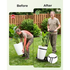 Brightown-Plant-Caddy-with-Wheels Heavy Duty, Ergonomic Plant Dolly for Elderly Gardeners with Adjustable Grabbing Arm,200 Lbs Capacity,All-Terrain Wheels,with Strap & Gloves for Indoor Outdoor, Black
