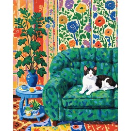 ZRIZQ Paint by Numbers for Adults Beginners,Cat Flowers Adult Paint by Number Kits on Canvas,Paint by Numbers for Home Wall Art Decor 16x20 Inch（Without Frame）