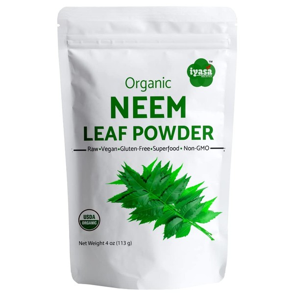 Iyasa Holistics USDA Organic Neem Leaf Super Greens Powder to Support Blood and Liver Purification, Promote Healthy Hair and Clear Skin Complexion Having Resealable Bag 4 oz/ 113 g