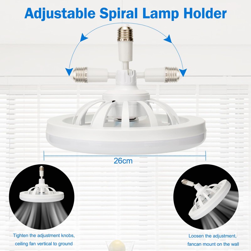 LED Ceiling Light with Fan, Adjustable Angle, 30W Dimmable Ceiling