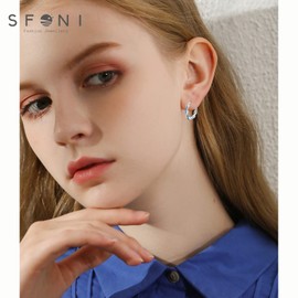 Sfoni Silver Hoops Earrings for Women 925 Sterling Silver Hoop Earrings Sterling Silver Earrings Hypoallergenic Silver Earrings for women girls 20mm blue Cubic Zirconia Twist Hoops Gift for Mum