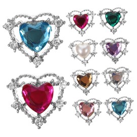 OHPHCALL 10pcs Shiny Nail Charms for DIY Nail Art Heart and Gem Decorations for Manicure Accessories and Home Craft Projects