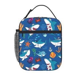 Fekroma Portable Lunch Bag 3D printing Lunch Box Lightweight Lunchbox Reusable School Tote Bag for Boys, Gilrs, Kids and Youth (Cartoon Shark, One Size)