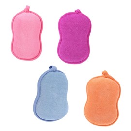 Outanaya 4pcs Shower Sponge Dual-sided Exfoliating Bath Scrubber for Boy Girl Soft and Gentle Skin for Daily Use and Colors