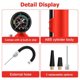 Portable Air Pump, ABS Waterproof Hand Held Air Pump with Pressure Gauge for Basketballs Soccer Balls and More