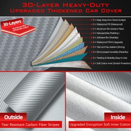 OWEEIO 30 Layers Car Cover for Automobiles All Weather Waterproof, Outdoor Snowproof UV Protection Windproof, Door Zipper, Soft Cotton, Heavy Duty Universal Car Covers, (Silver, Fit Sedans 201"-210")